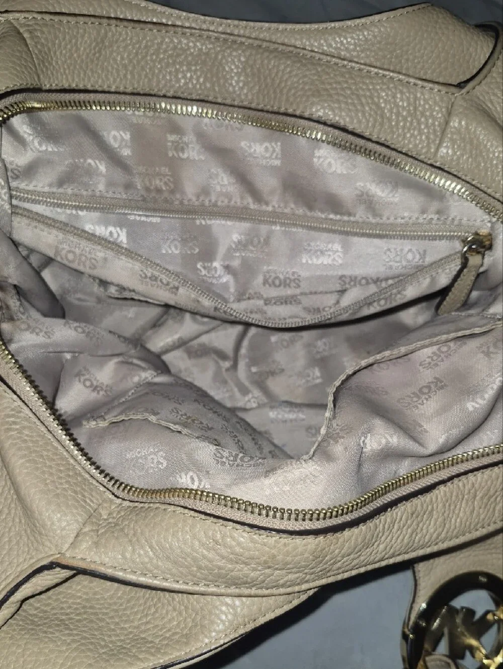 Michael Kors Tan Pebbled Leather Hobo with Gold MK Charm